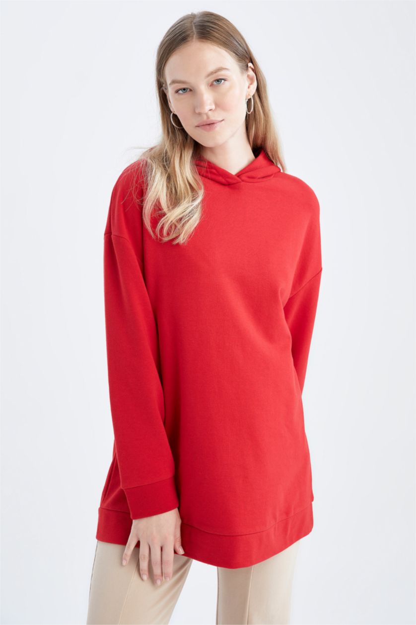 WOMAN Red Relax Fit Hooded Sweat Tunic