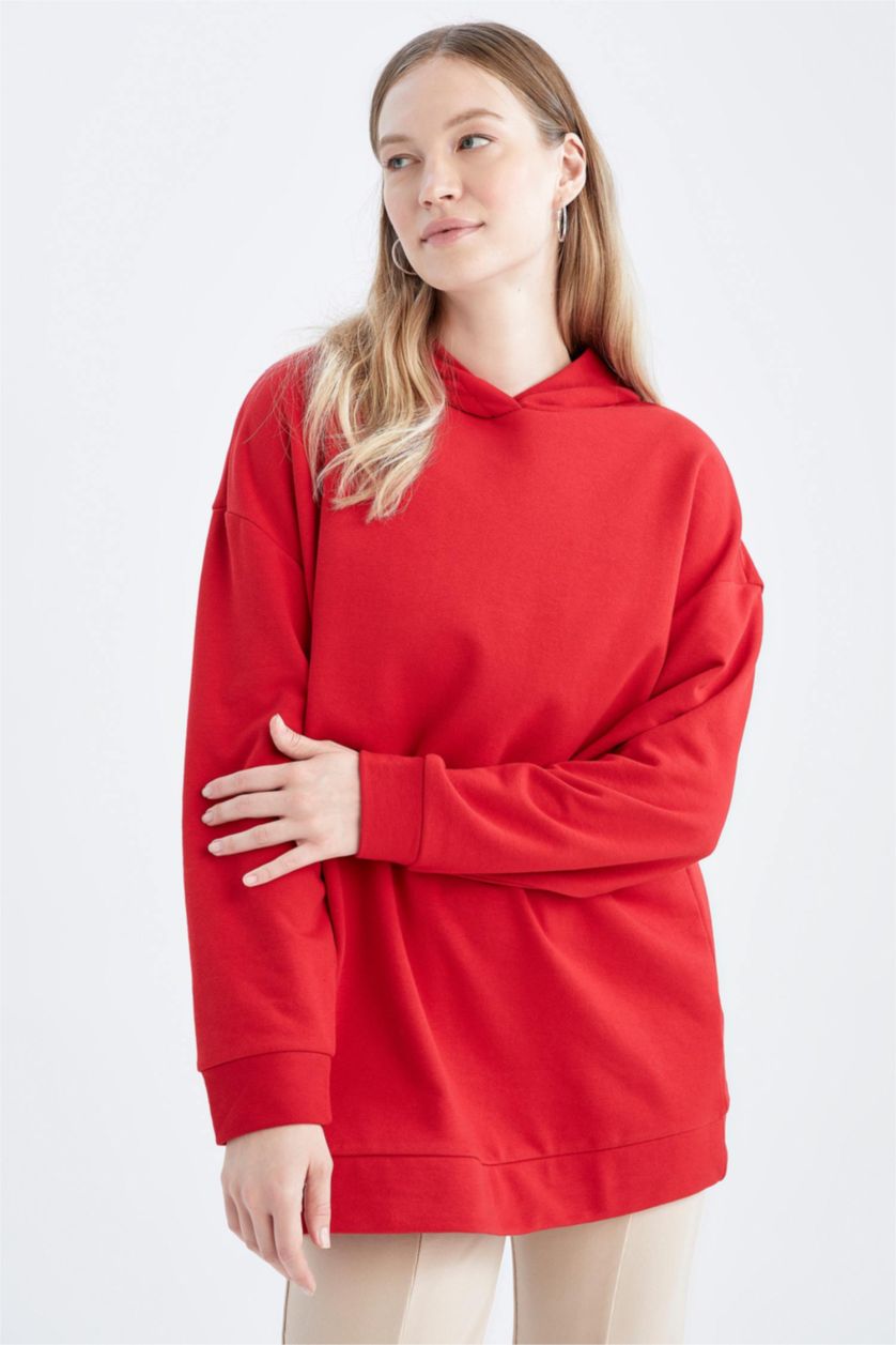 WOMAN Red Relax Fit Hooded Sweat Tunic