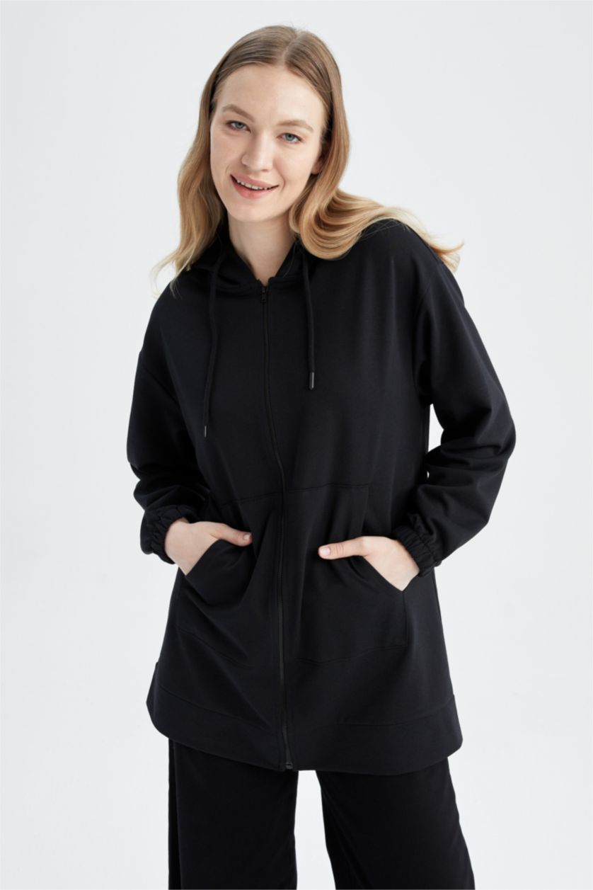WOMAN Black Relax Fit Hooded Cardigan