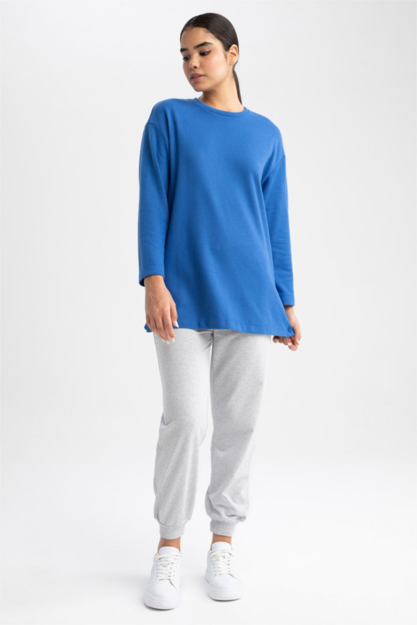 نساء ميلانج رمادي Relax Fit Thin Sweatshirt Fabric Trousers