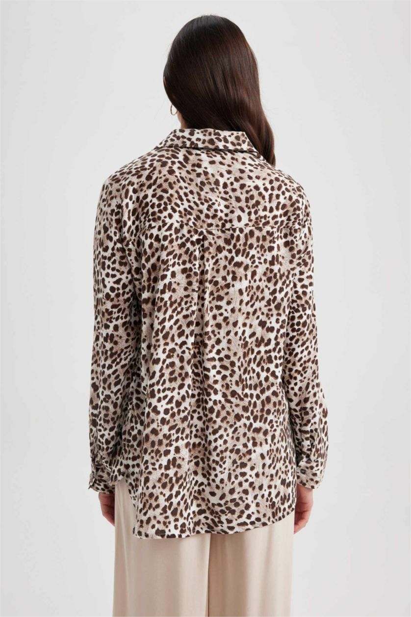 WOMAN Beige Regular Fit Flap Collar Long Sleeve Blouse