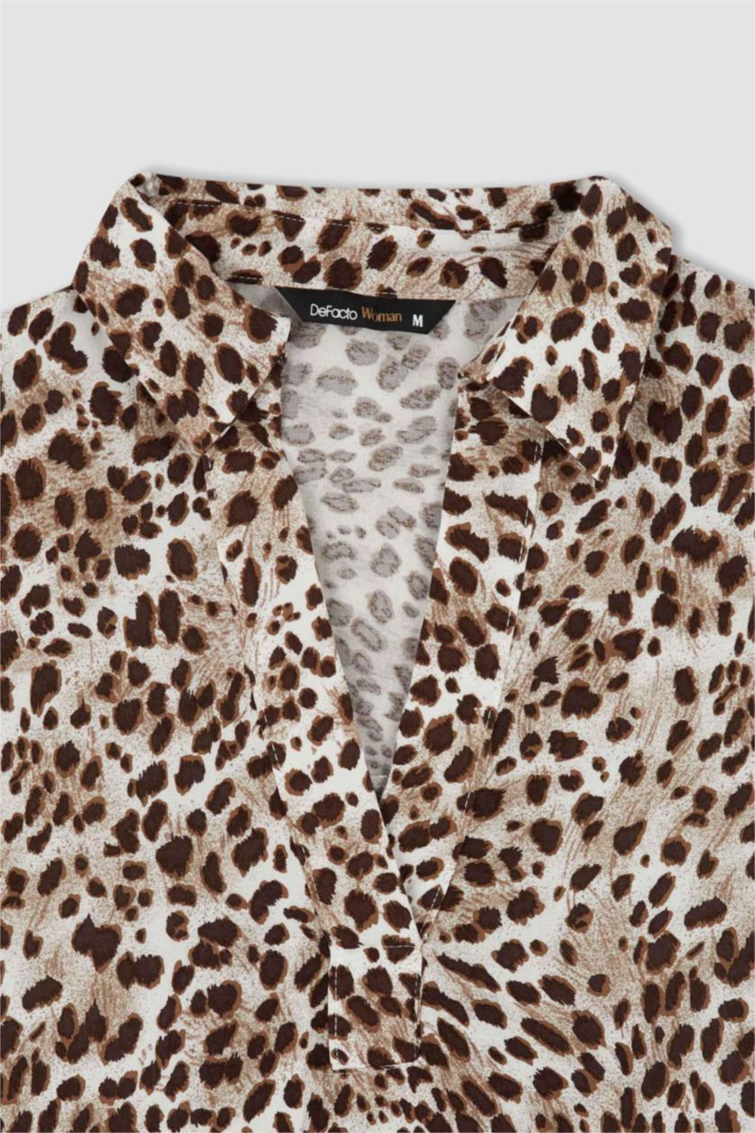 WOMAN Beige Regular Fit Flap Collar Long Sleeve Blouse