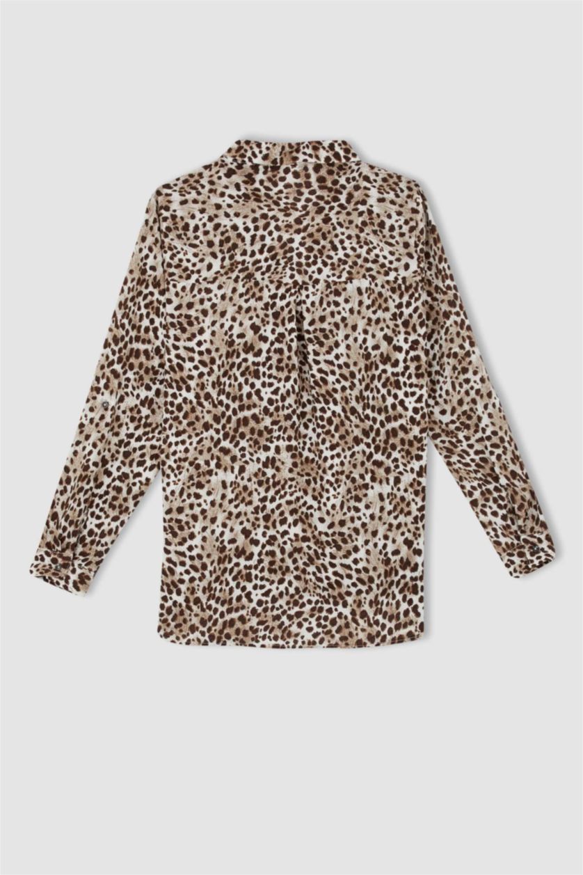 WOMAN Beige Regular Fit Flap Collar Long Sleeve Blouse