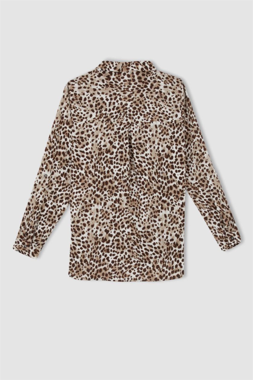 WOMAN Beige Regular Fit Flap Collar Long Sleeve Blouse