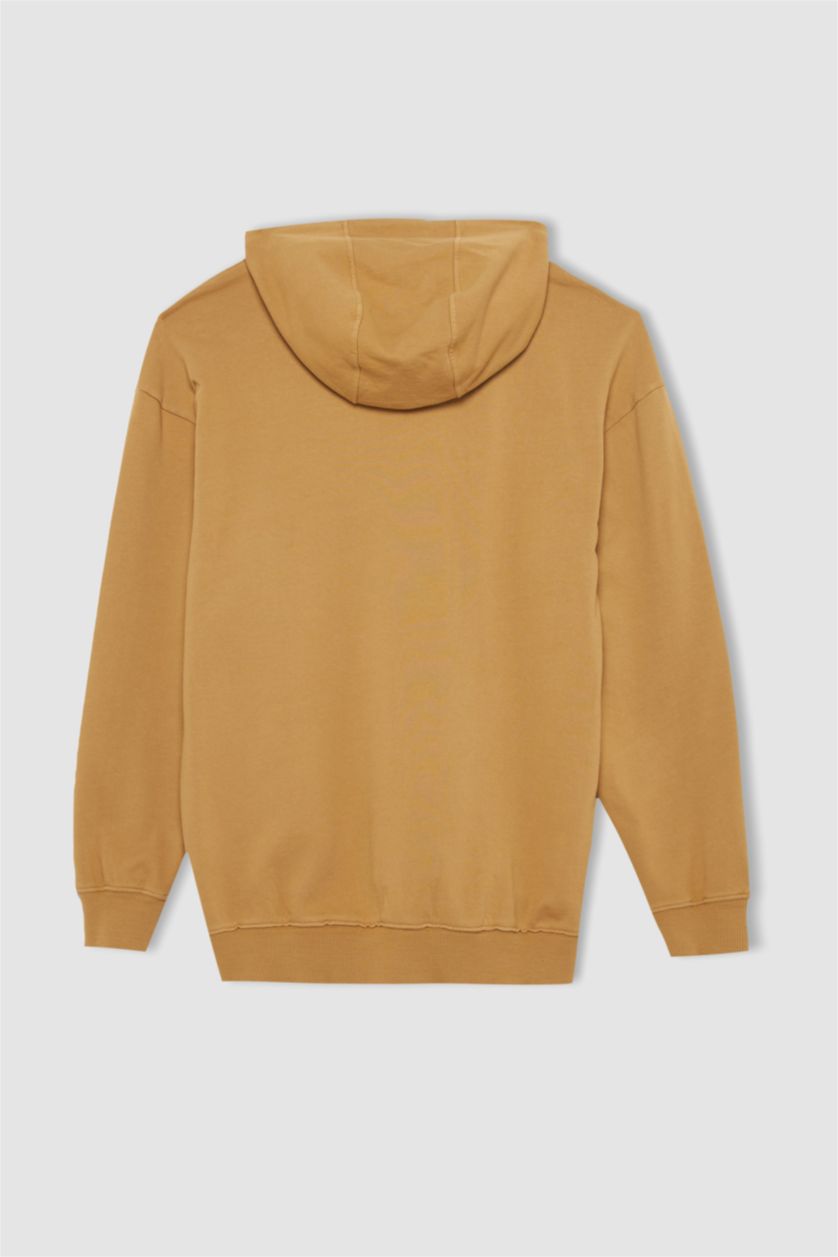 MAN Camel Boxy Fit Hooded Printed Sweatshirt