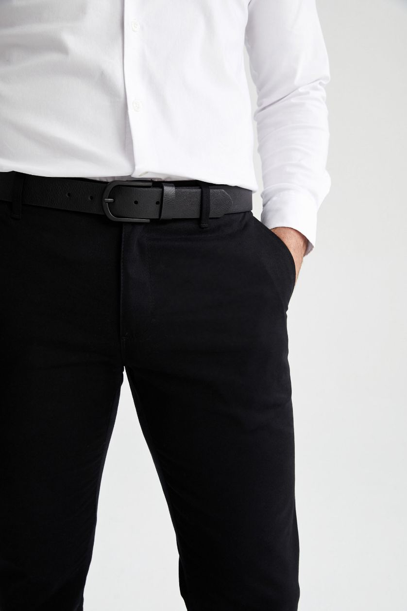 Erkek Siyah Erkek Oval Toka Suni Deri Klasik Kemer