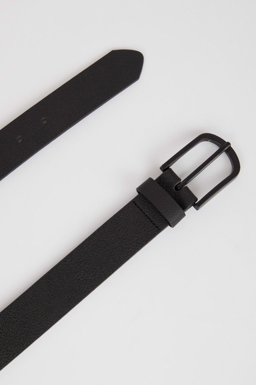 Erkek Siyah Erkek Oval Toka Suni Deri Klasik Kemer