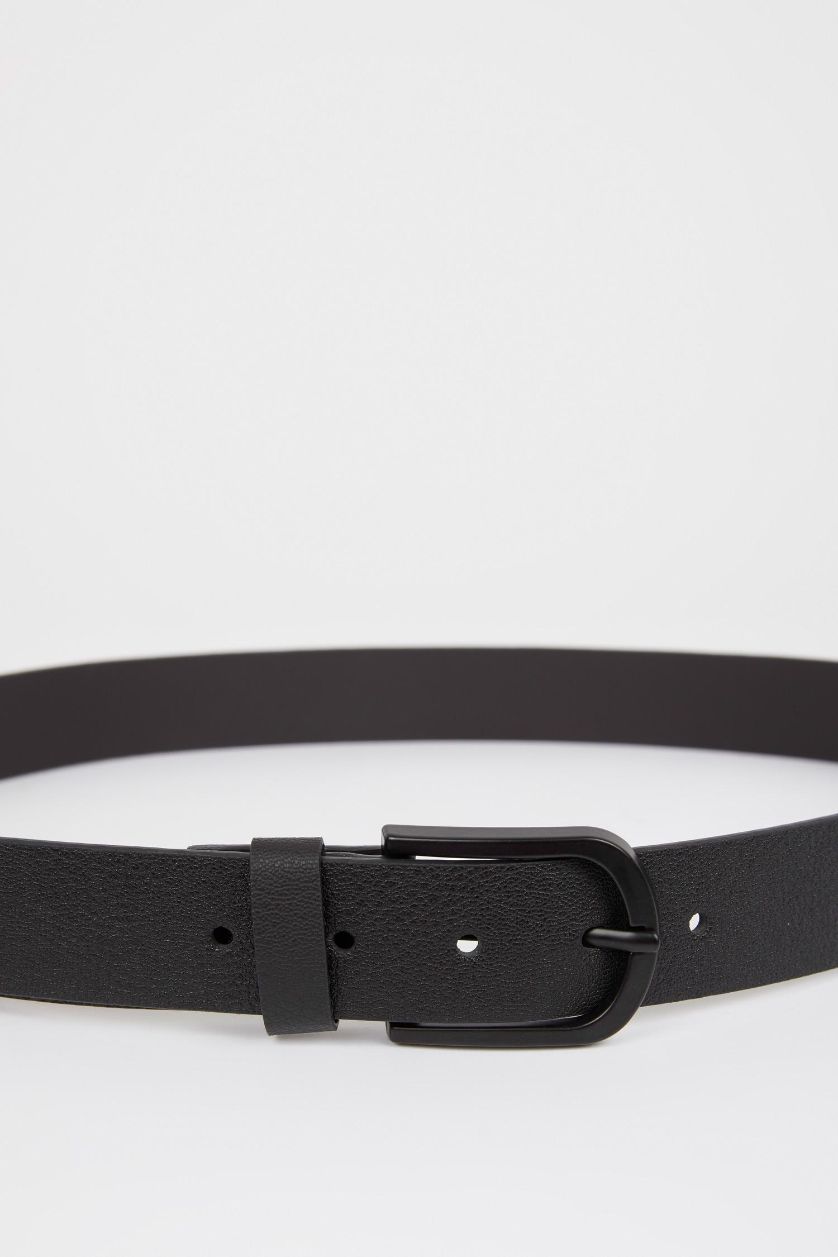 Erkek Siyah Erkek Oval Toka Suni Deri Klasik Kemer