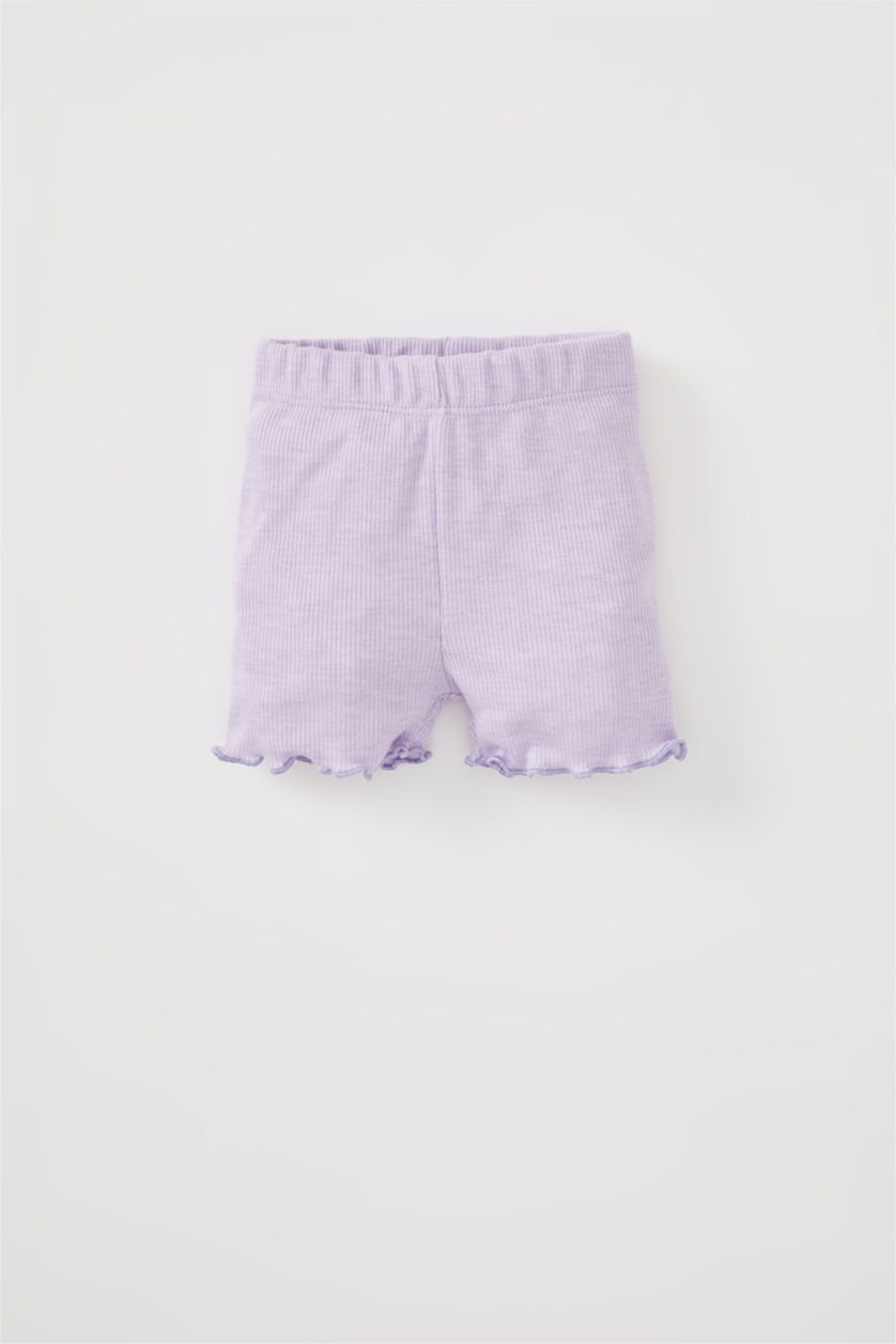 طفلة صغيرة أرجواني فاتح شورت بناتي من قماش كاميزول بقصة عادية بخصر عادي مضلع