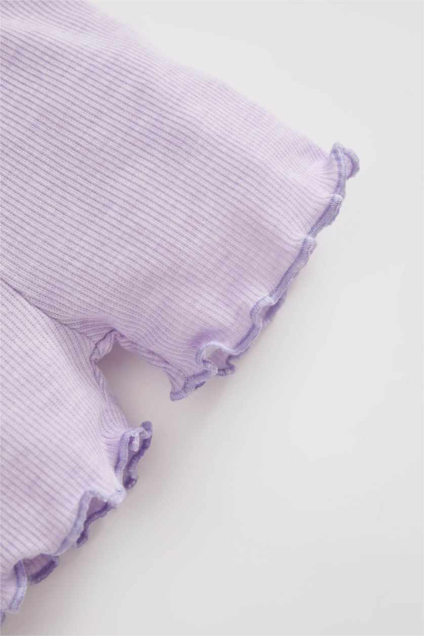 طفلة صغيرة أرجواني فاتح شورت بناتي من قماش كاميزول بقصة عادية بخصر عادي مضلع