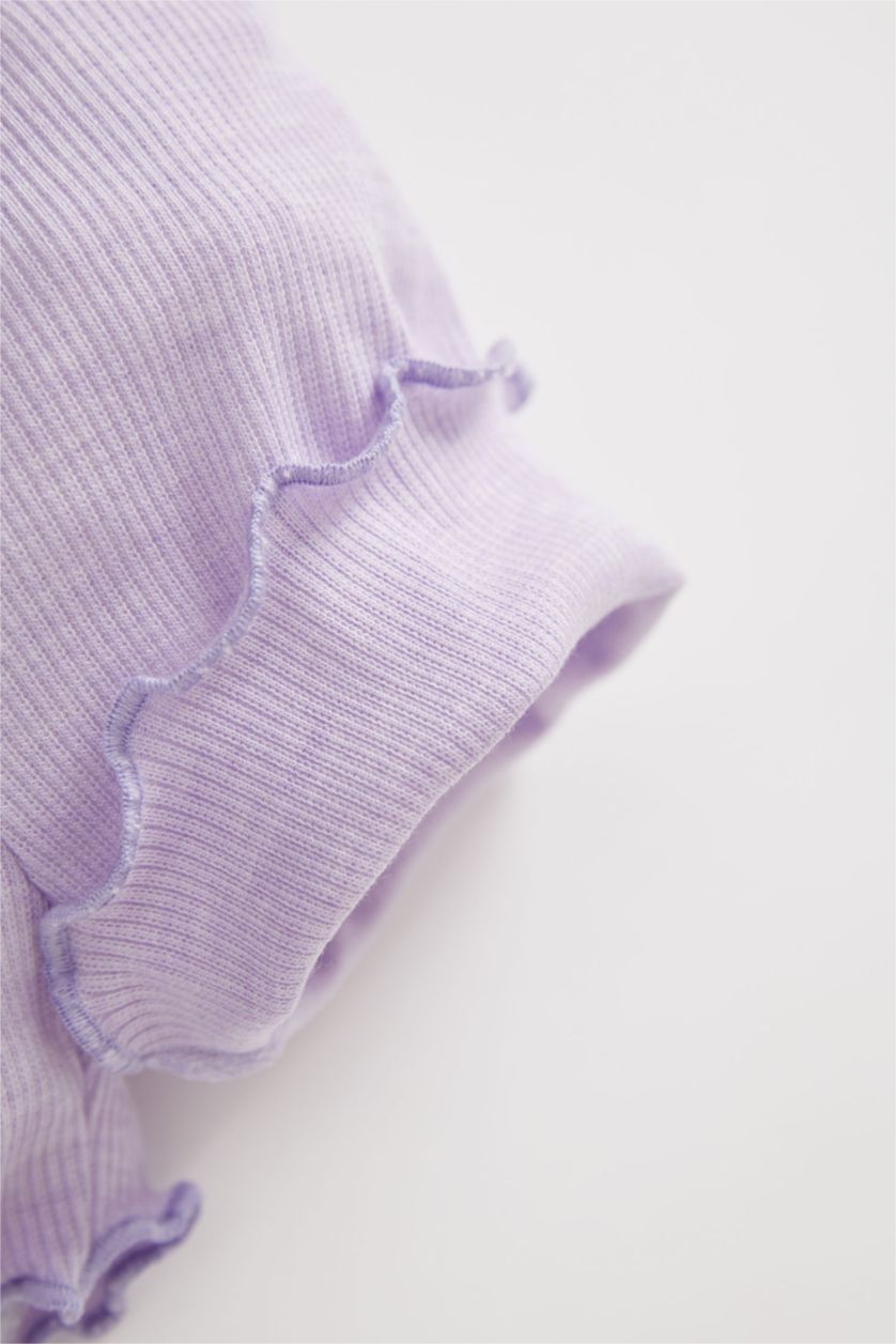 طفلة صغيرة أرجواني فاتح شورت بناتي من قماش كاميزول بقصة عادية بخصر عادي مضلع