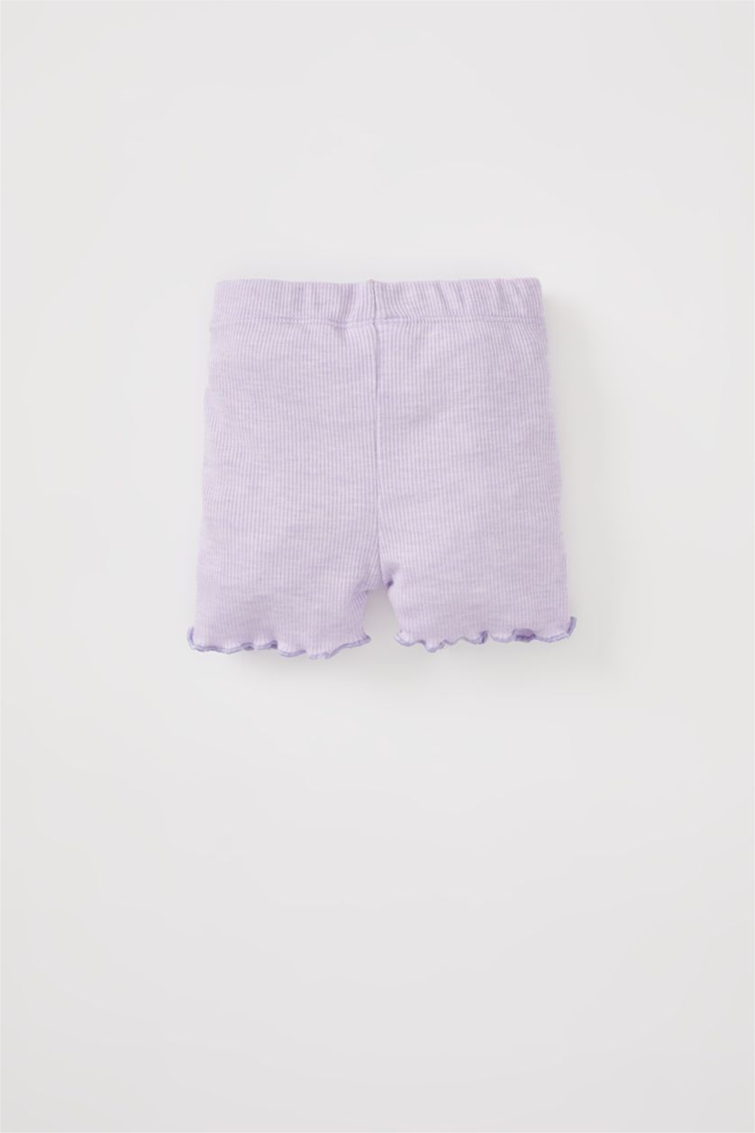 طفلة صغيرة أرجواني فاتح شورت بناتي من قماش كاميزول بقصة عادية بخصر عادي مضلع