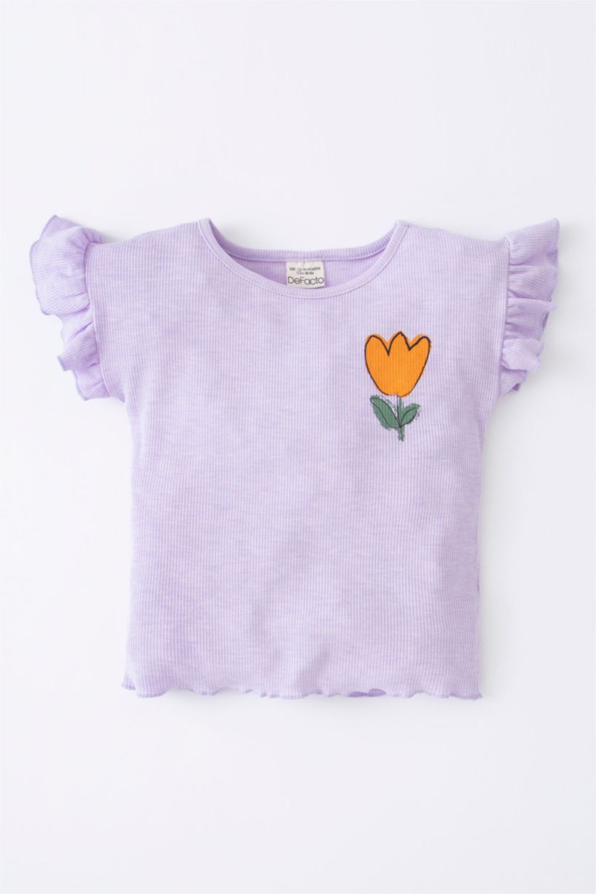 BABY GIRL Light Lilac Regular Fit Flower Short Sleeve T-Shirt