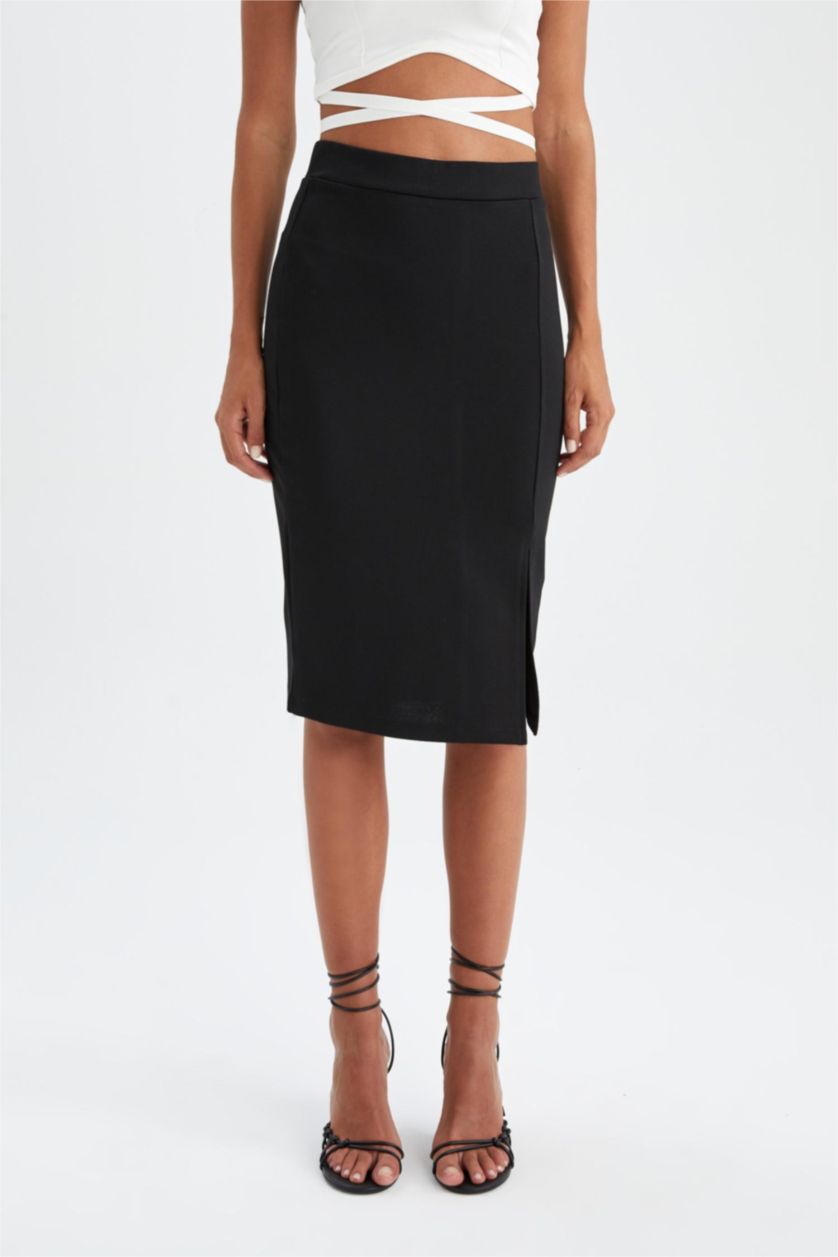 نساء أسود تنورة ميدي تنورة بنسل بخصر عادي