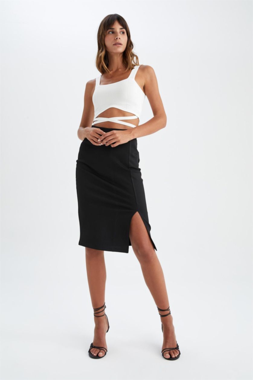 نساء أسود تنورة ميدي تنورة بنسل بخصر عادي