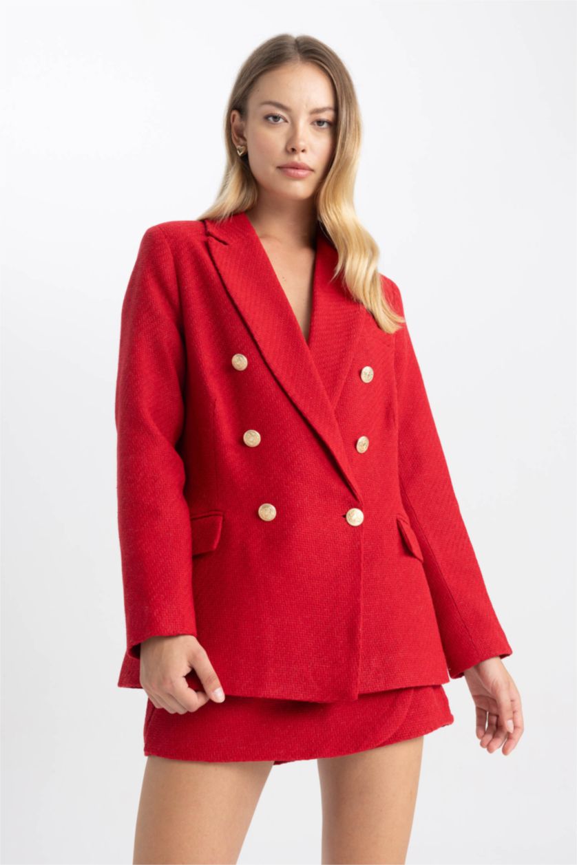 FEMME Rouge Blazer Coupe Oversize Manche Longue