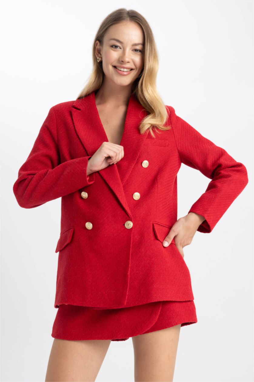 FEMME Rouge Blazer Coupe Oversize Manche Longue