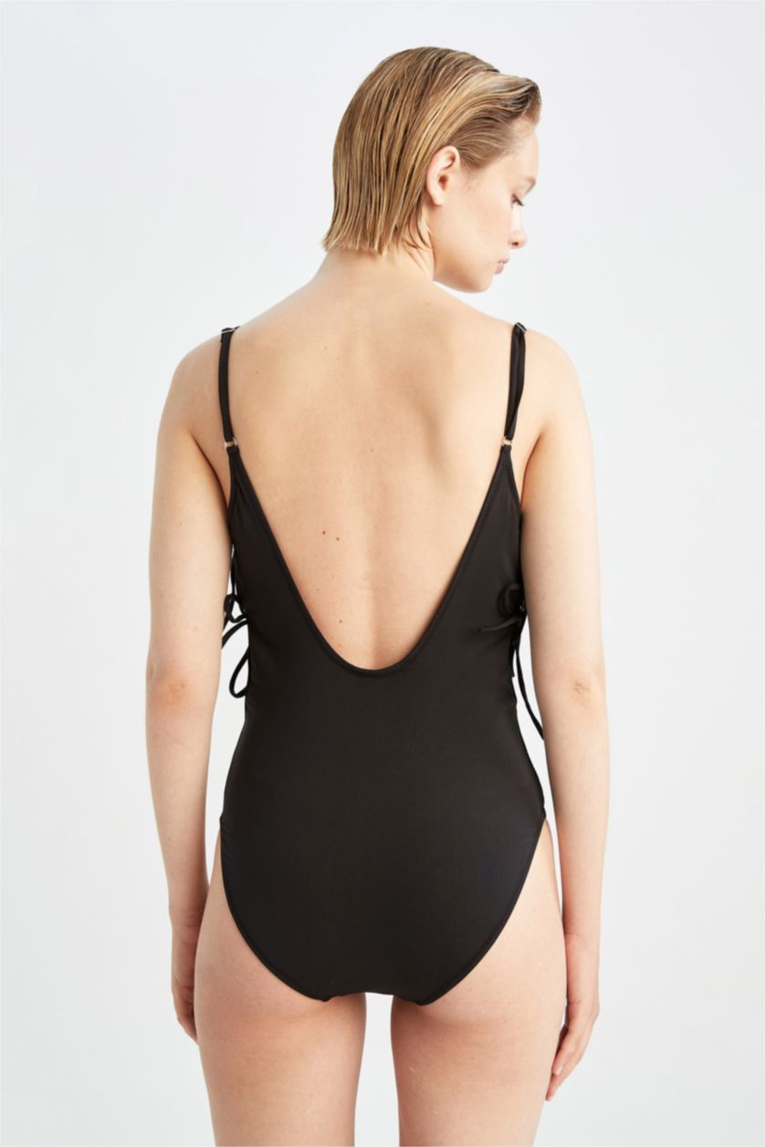 WOMAN Black Regular Fit Slogan Swimsuit