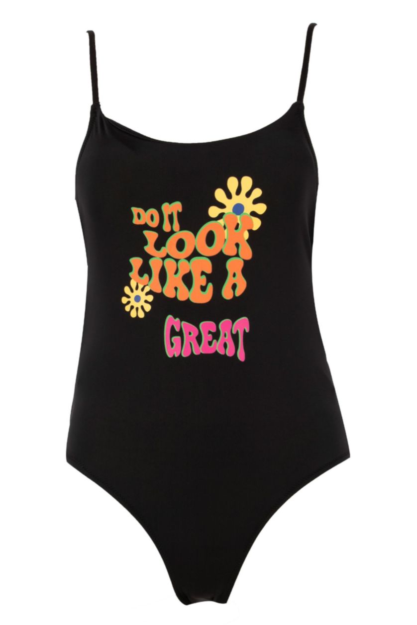 WOMAN Black Regular Fit Slogan Swimsuit