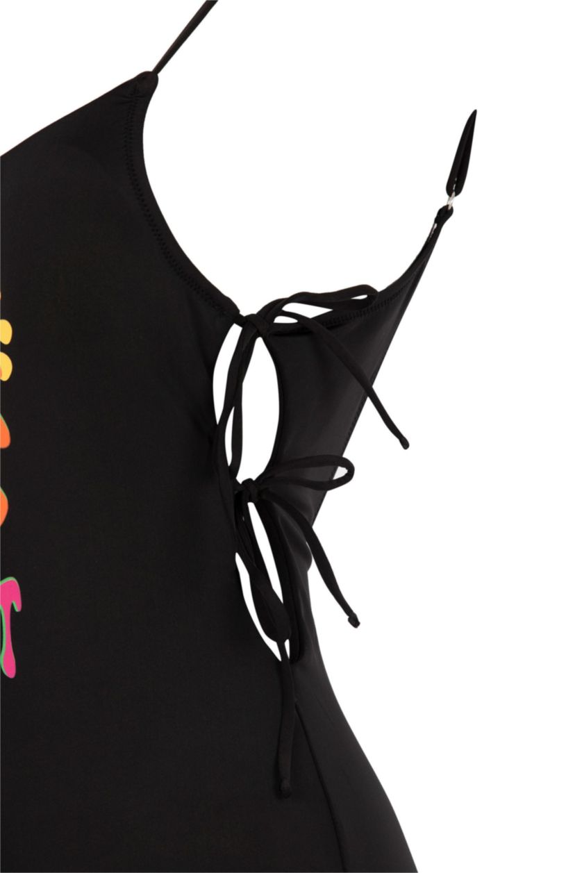 WOMAN Black Regular Fit Slogan Swimsuit