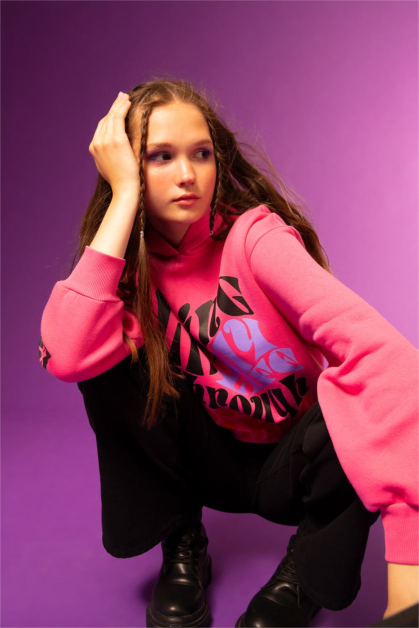 FEMME Rose Foncé Cool Oversize Fit Sweat-shirt en tissu épais imprimé à col rond