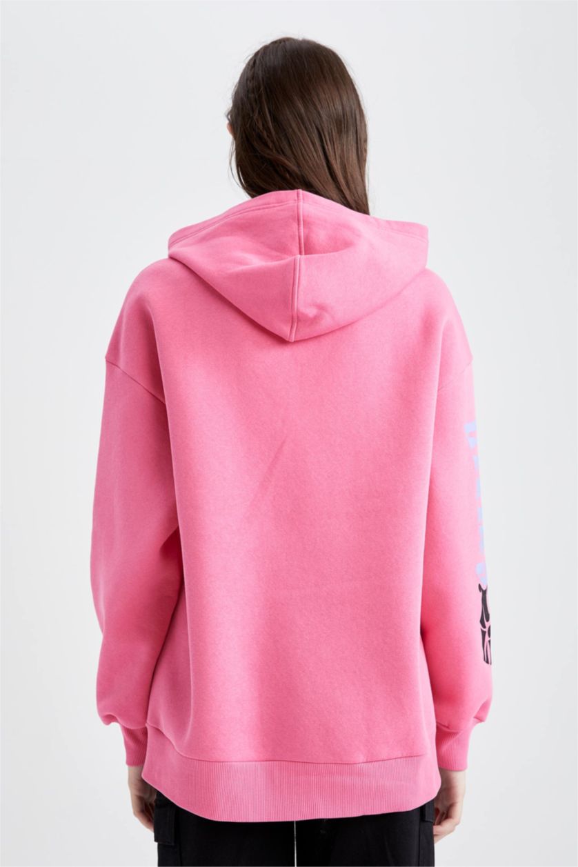 FEMME Rose Foncé Cool Oversize Fit Sweat-shirt en tissu épais imprimé à col rond