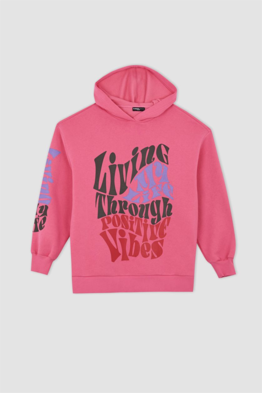 FEMME Rose Foncé Cool Oversize Fit Sweat-shirt en tissu épais imprimé à col rond