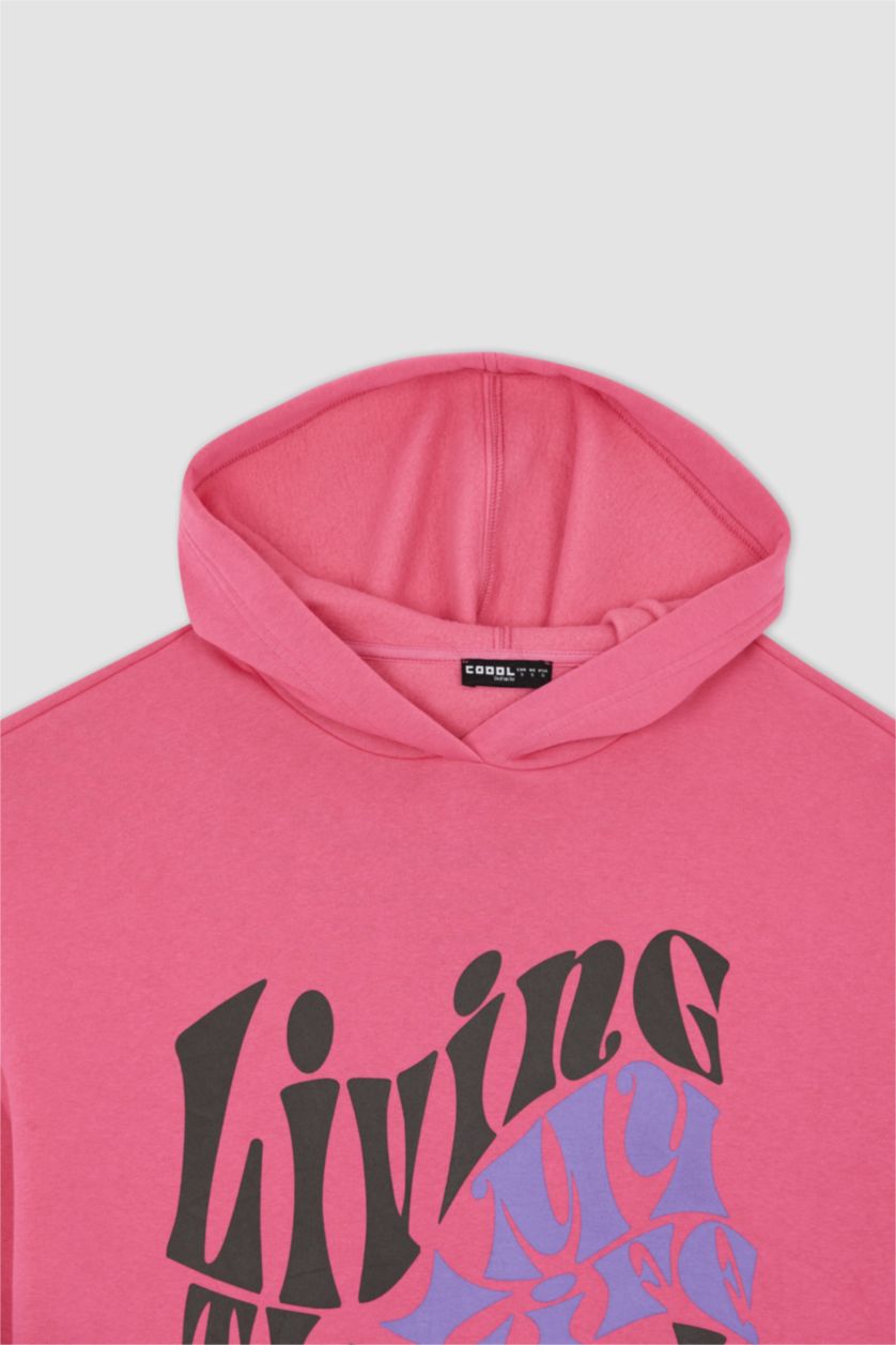 FEMME Rose Foncé Cool Oversize Fit Sweat-shirt en tissu épais imprimé à col rond