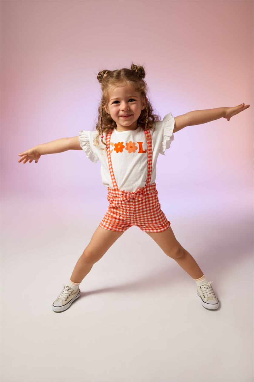 BÉBÉ FILLE Écru Ensemble En Tricot Col Ras Du Cou Vichy Manche Courte 2 BéBé Fille