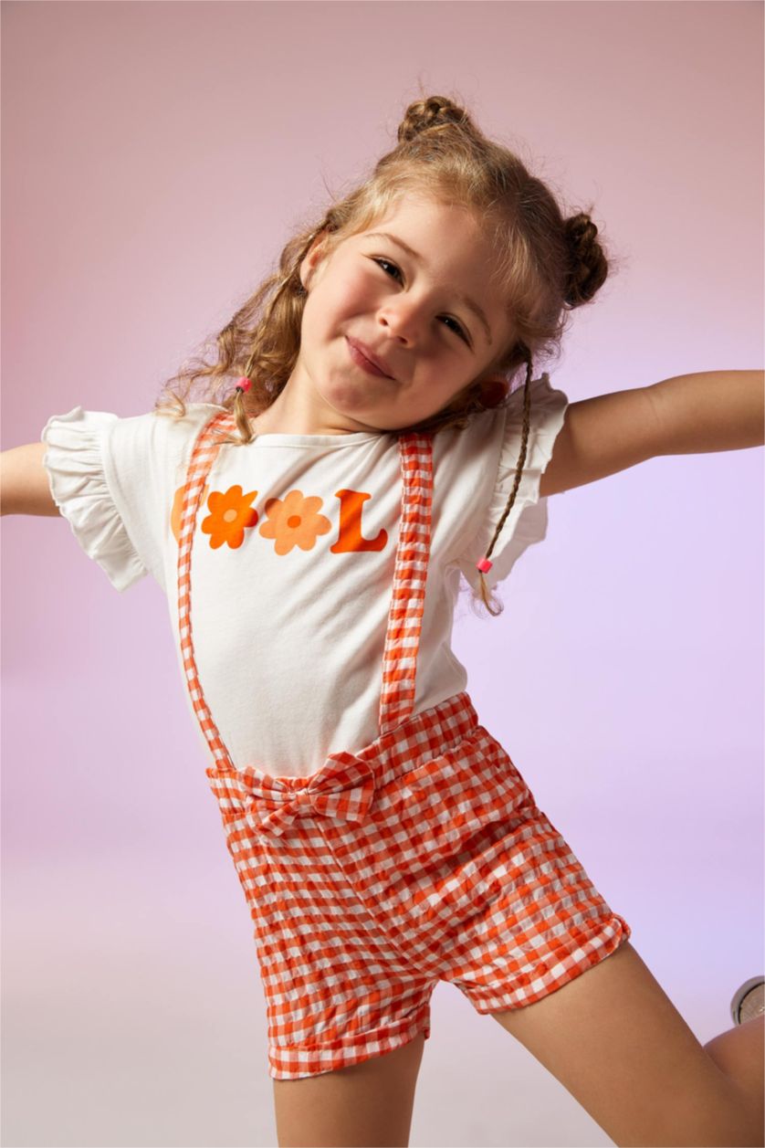 BÉBÉ FILLE Écru Ensemble En Tricot Col Ras Du Cou Vichy Manche Courte 2 BéBé Fille