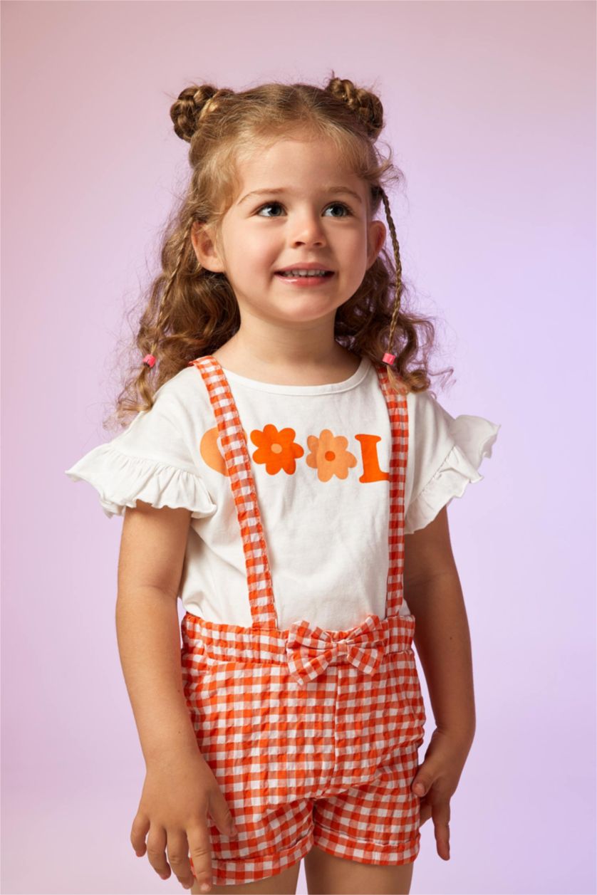 BÉBÉ FILLE Écru Ensemble En Tricot Col Ras Du Cou Vichy Manche Courte 2 BéBé Fille