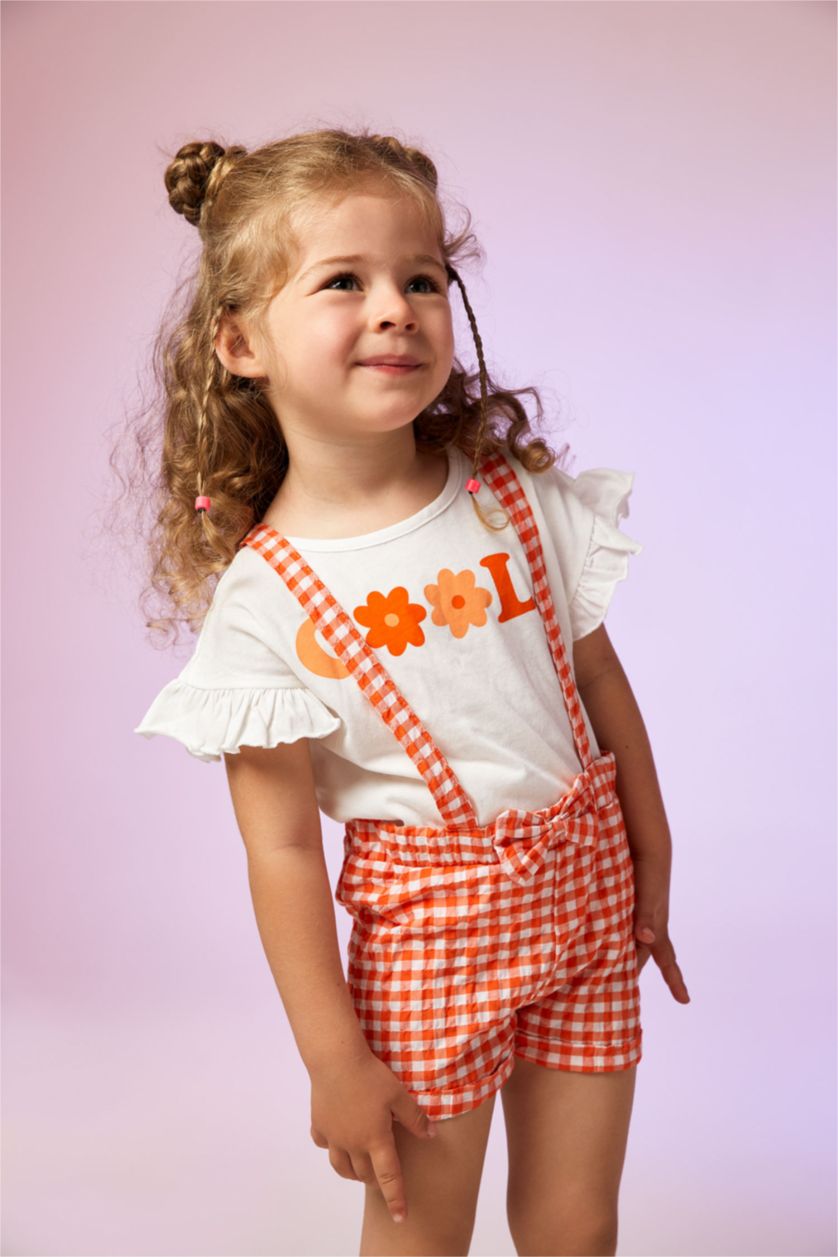 BÉBÉ FILLE Écru Ensemble En Tricot Col Ras Du Cou Vichy Manche Courte 2 BéBé Fille