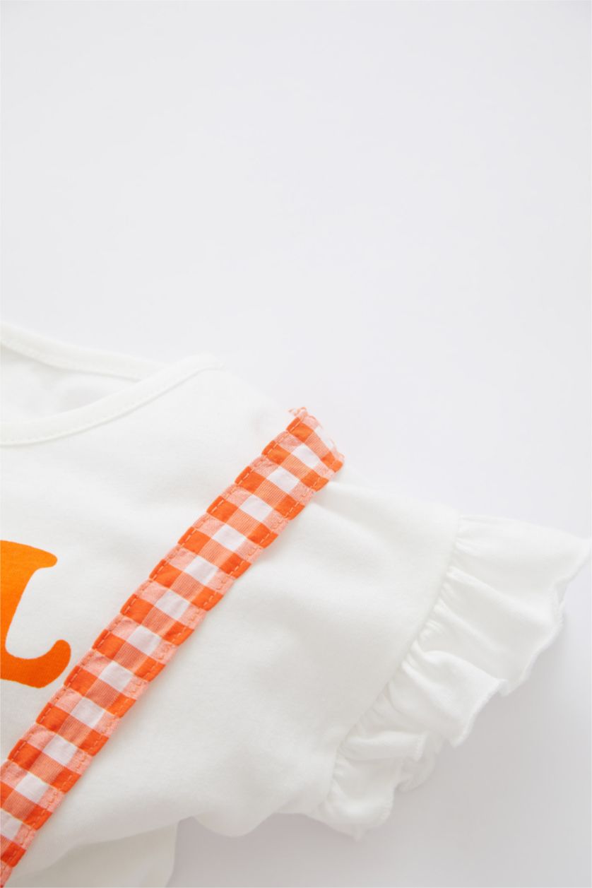 BÉBÉ FILLE Écru Ensemble En Tricot Col Ras Du Cou Vichy Manche Courte 2 BéBé Fille