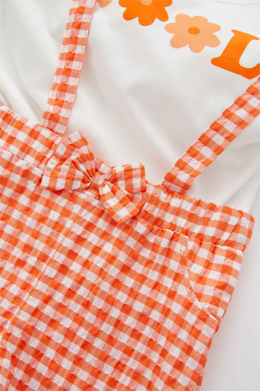 BÉBÉ FILLE Écru Ensemble En Tricot Col Ras Du Cou Vichy Manche Courte 2 BéBé Fille