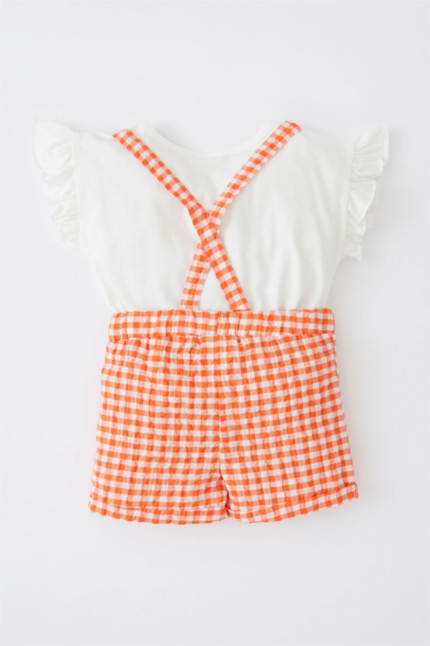 BÉBÉ FILLE Écru Ensemble En Tricot Col Ras Du Cou Vichy Manche Courte 2 BéBé Fille