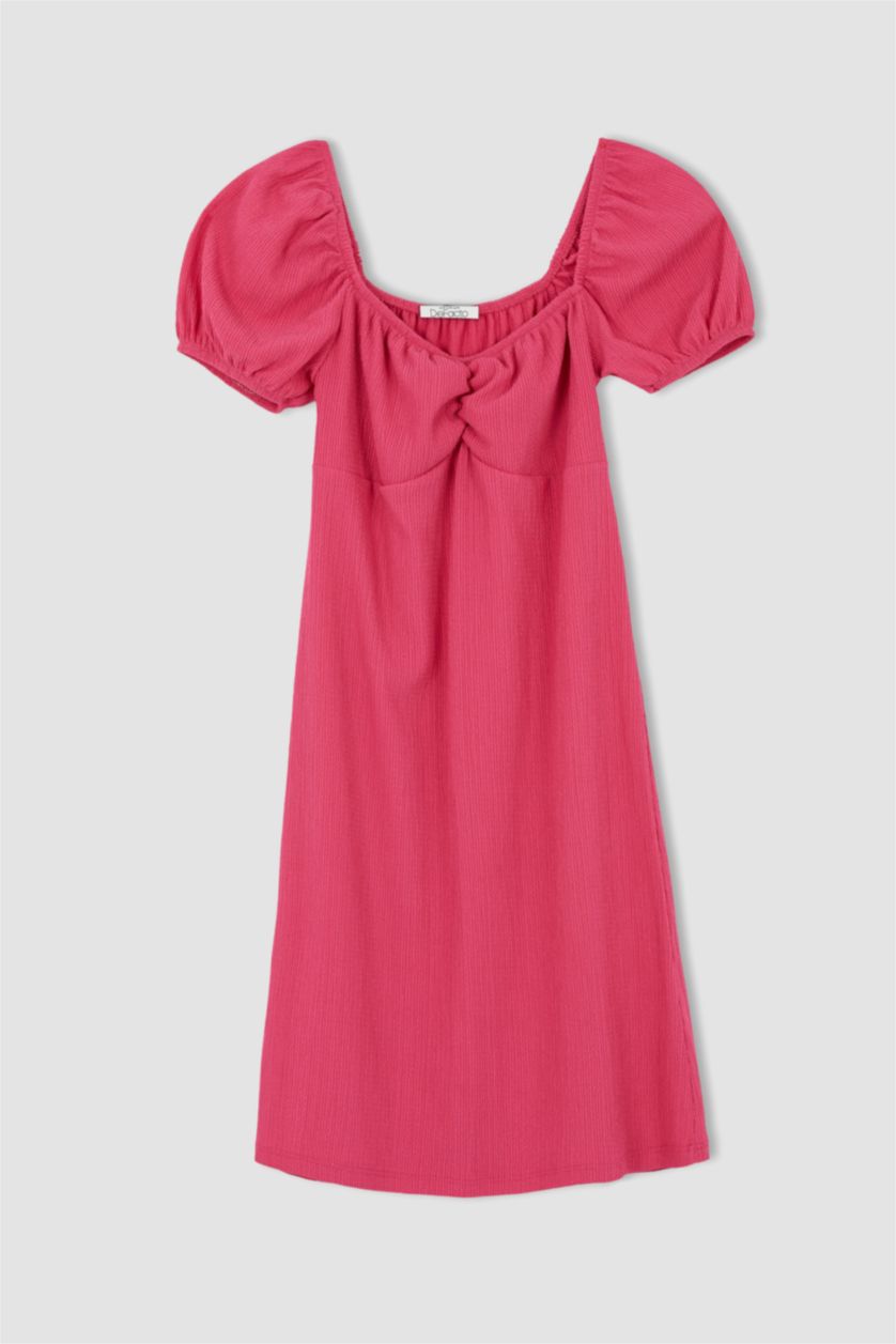 FEMME Rose Mini robe à col carré manches courtes coupe ajustée