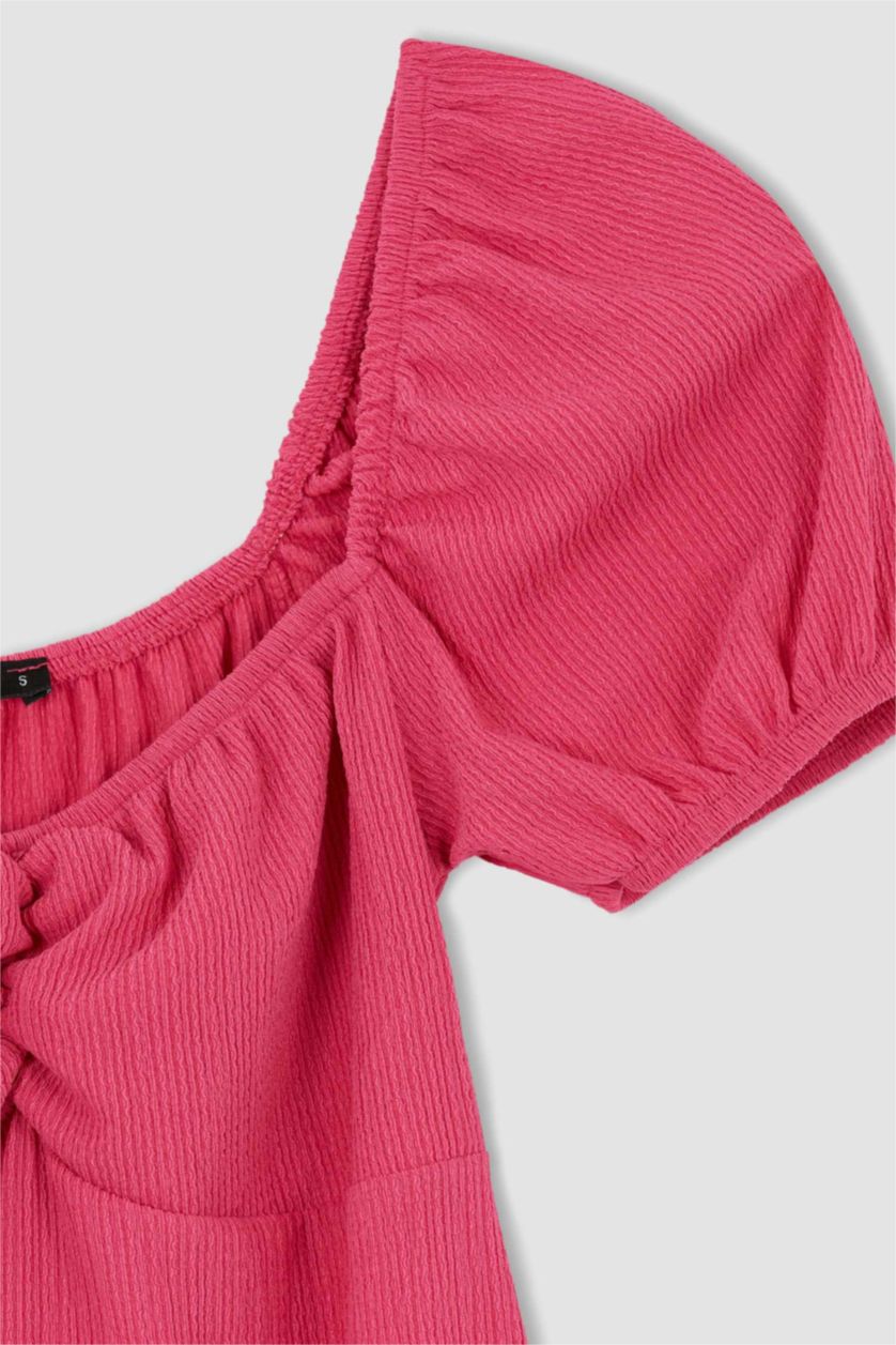 FEMME Rose Mini robe à col carré manches courtes coupe ajustée