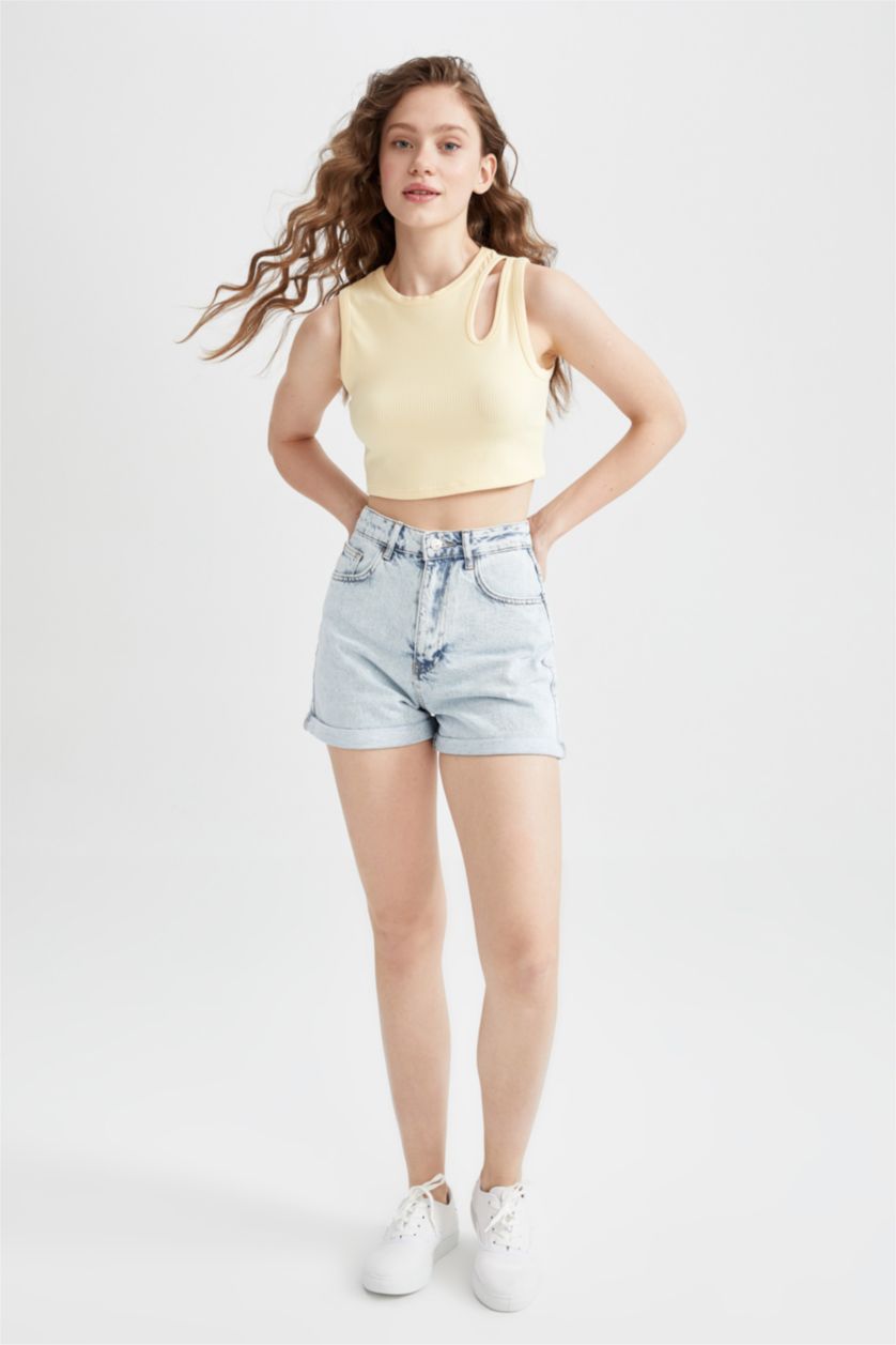 WOMAN Yellow Coool Fitted Halter Collar Rib Athlete