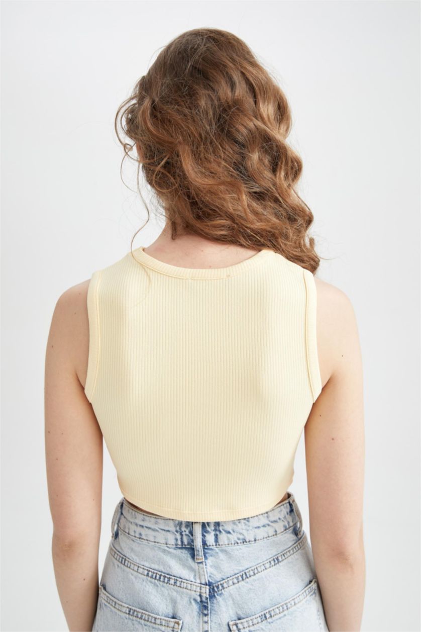 WOMAN Yellow Coool Fitted Halter Collar Rib Athlete