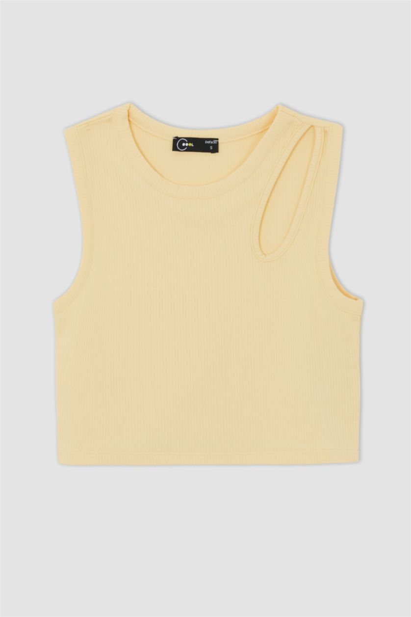 WOMAN Yellow Coool Fitted Halter Collar Rib Athlete