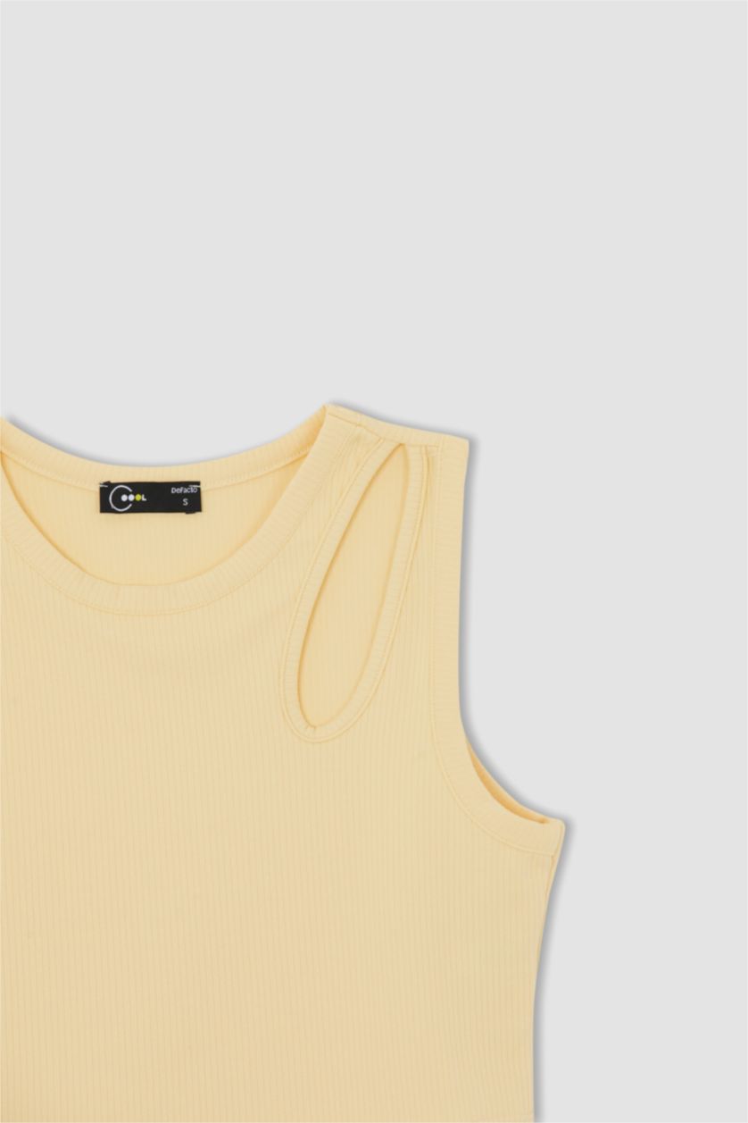 WOMAN Yellow Coool Fitted Halter Collar Rib Athlete