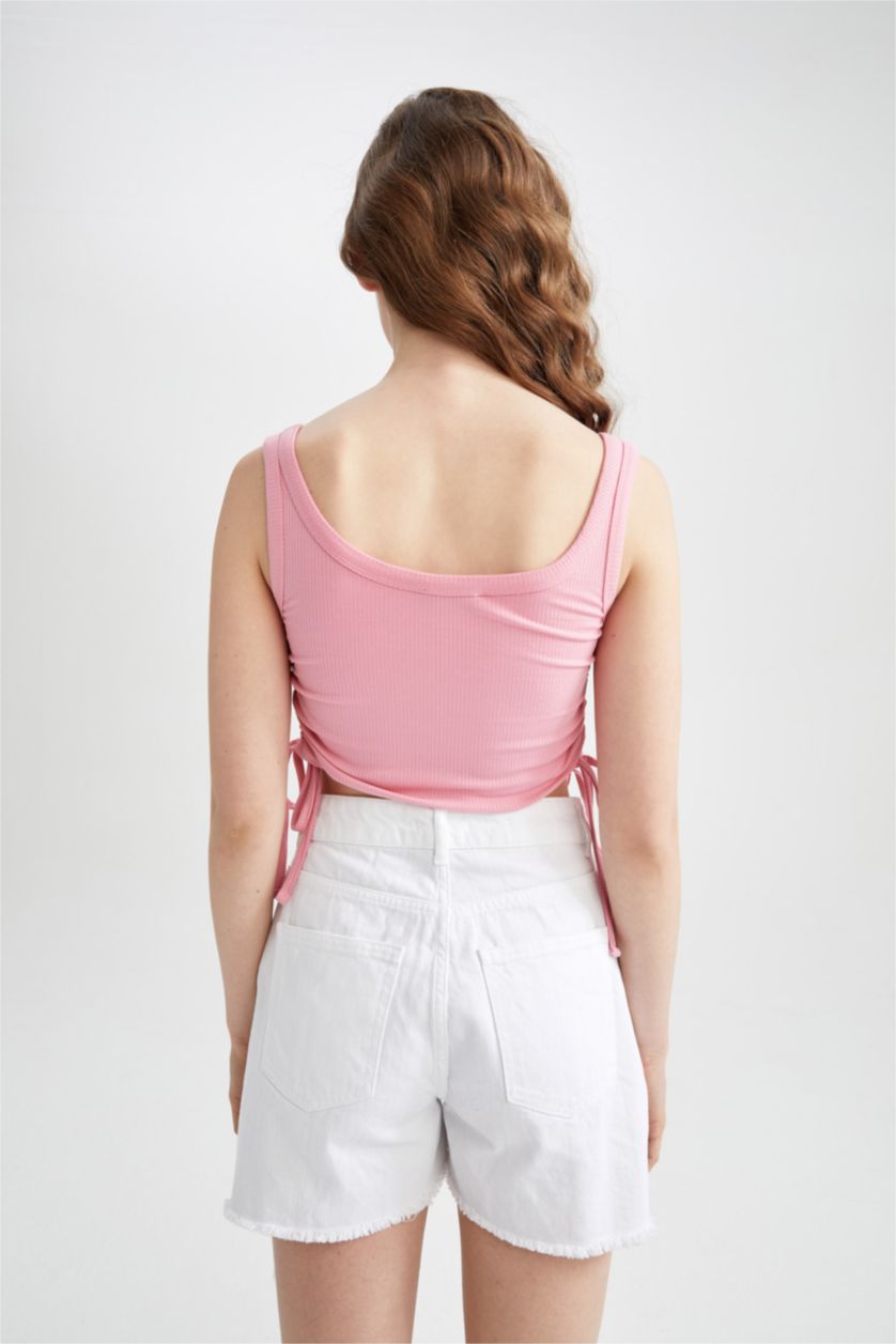 FEMME Rose Débardeur court ajusté à fronces sur les côtés