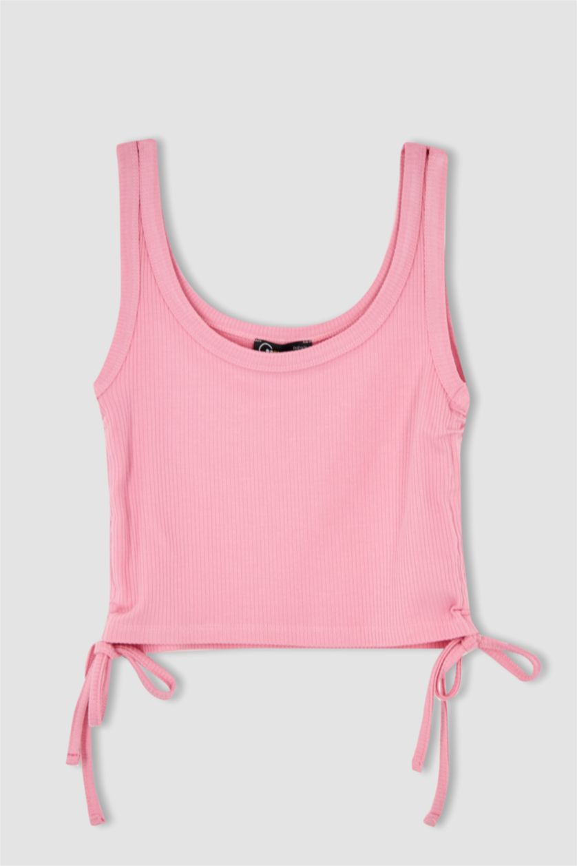 FEMME Rose Débardeur court ajusté à fronces sur les côtés