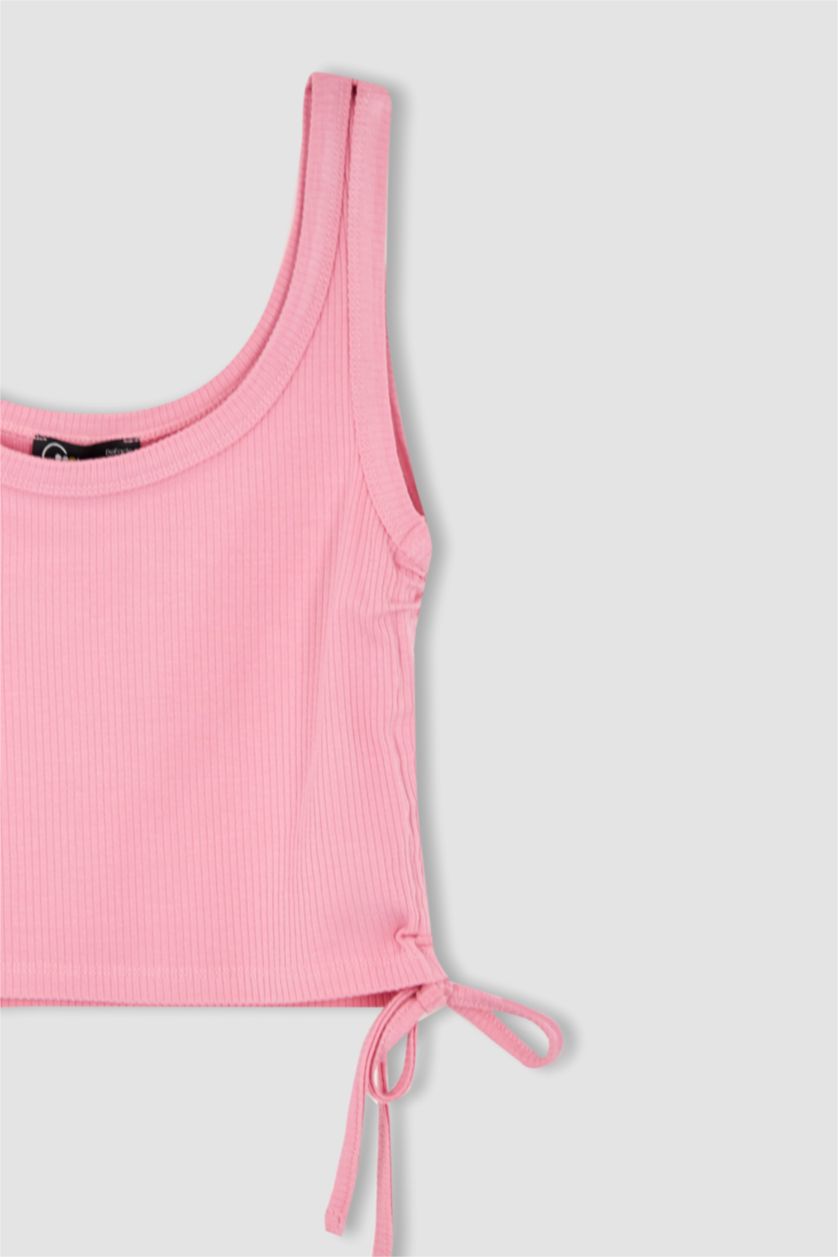 FEMME Rose Débardeur court ajusté à fronces sur les côtés