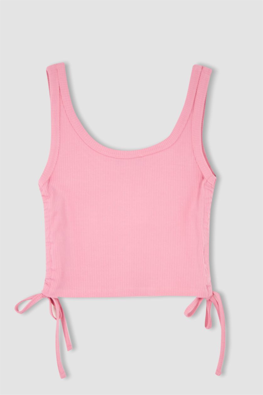 FEMME Rose Débardeur court ajusté à fronces sur les côtés