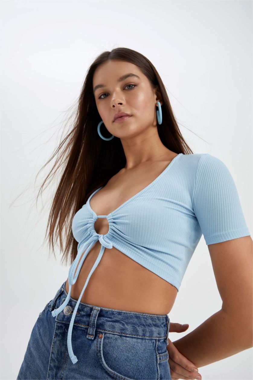 WOMAN Blue Slim Fit Short Sleeve T-Shirt