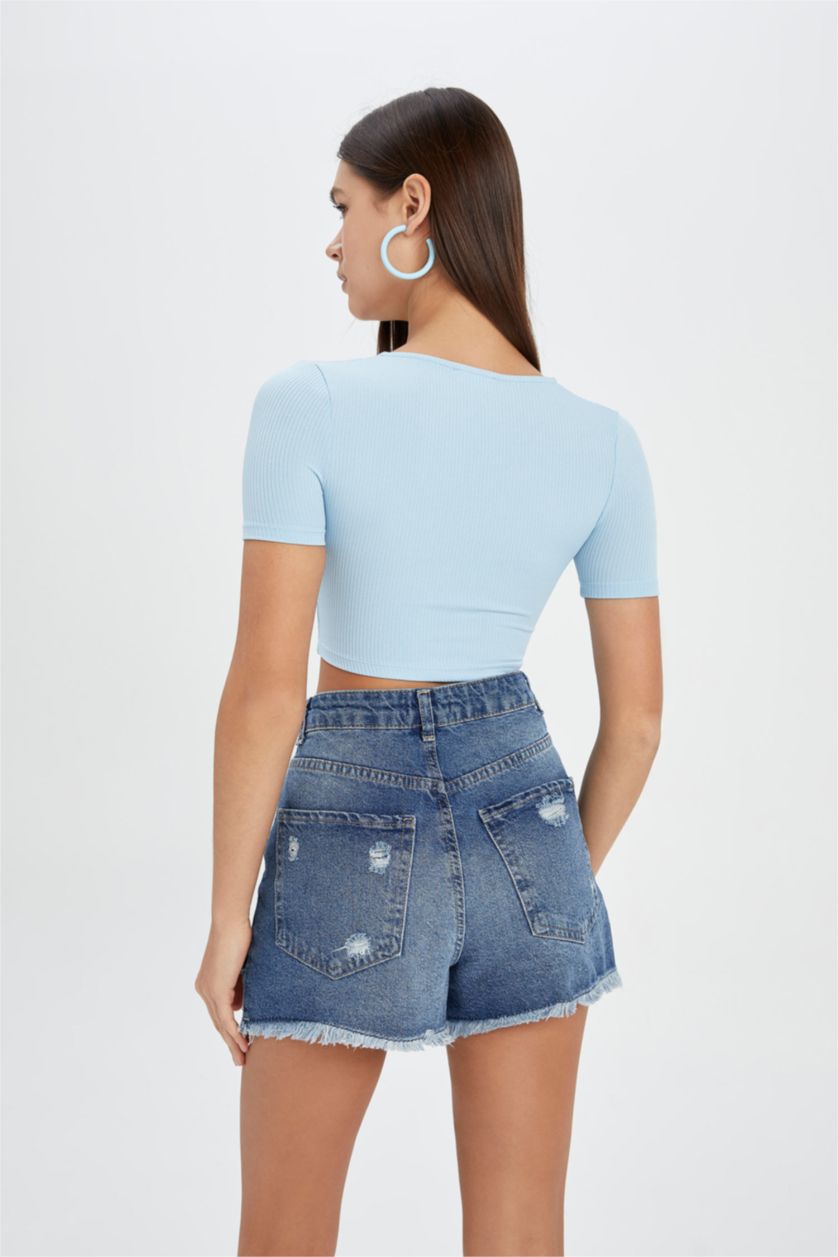 WOMAN Blue Slim Fit Short Sleeve T-Shirt