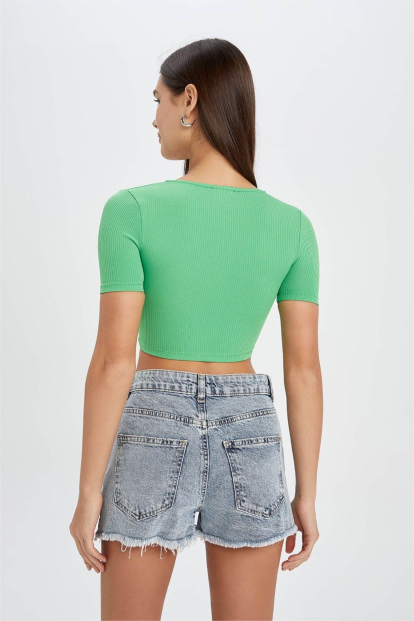 Женщины Зеленый Кроп топ с V-образным вырезом, Coool