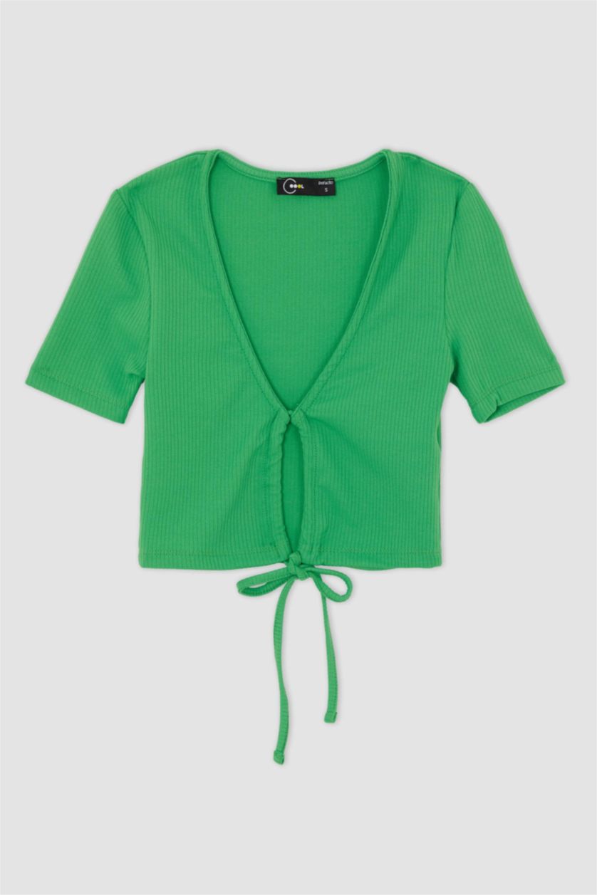 Женщины Зеленый Кроп топ с V-образным вырезом, Coool