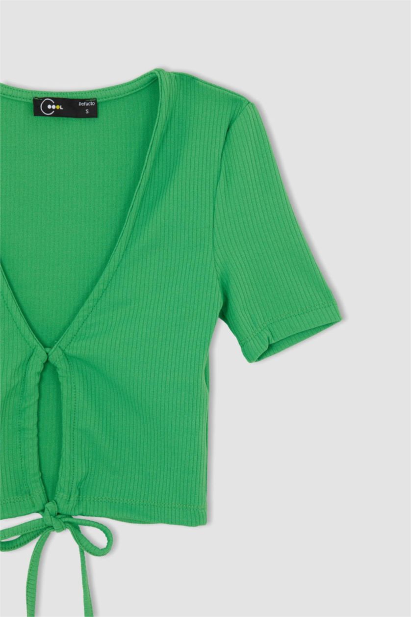 Женщины Зеленый Кроп топ с V-образным вырезом, Coool